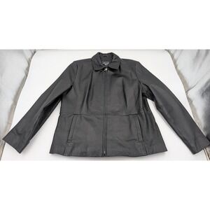 Vintage Junction West Size Large Black Leather Jacket  Women's Zip Up Y2K VTG
